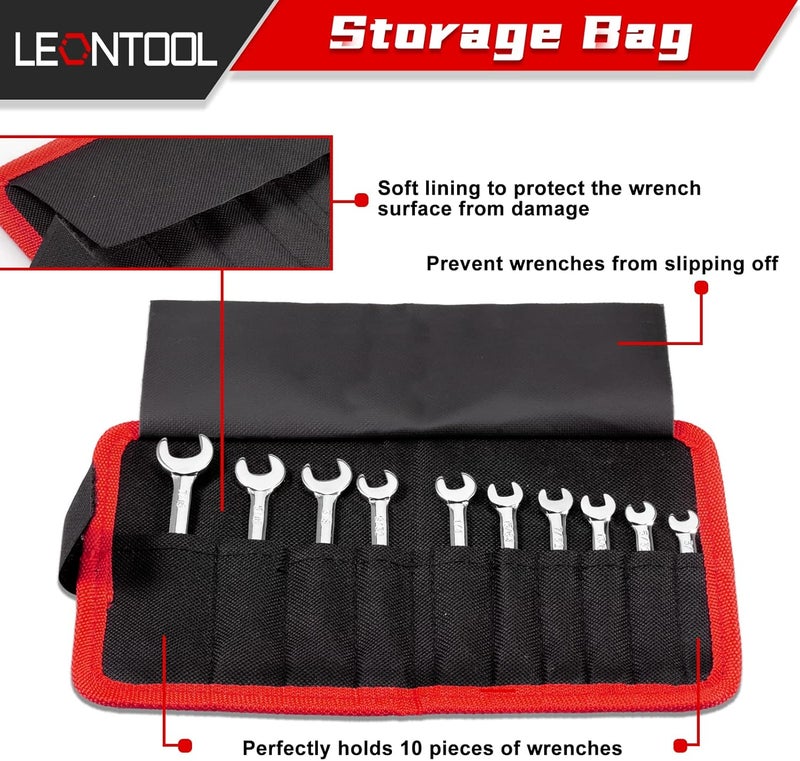 LEONTOOL Mini Wrench Set, 10-Piece SAE Wrenches, Rust-Resistant Chrome Finish, Ideal for Automotive, Industrial, Home, Hobby - Silver - Image 3